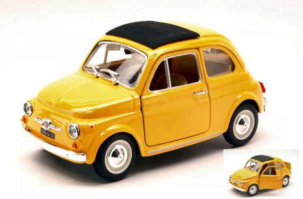 Modellino Auto scala 1:24 diecast Burago FIAT 500 F 500F epoca modellismo giallo
