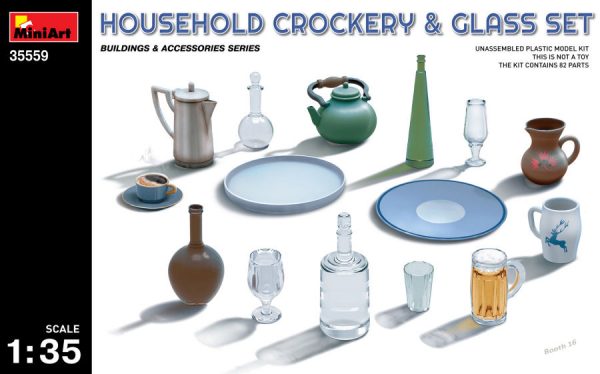 Modellino diorami modellismo kit di montaggio Miniart  HOUSEHOLD CROCKERY & GLASS SET KIT 1:35