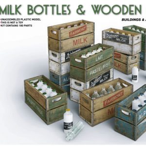 Modellino diorami modellismo kit di montaggio Miniart  MILK BOTTLE & WOODEN CRATES KIT 1:35