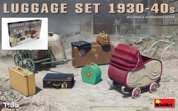 Modellino diorami modellismo kit di montaggio Miniart  LUGGAGE SET 1930-40s KIT 1:35