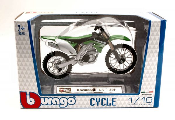 Modellino moto Burago KAWASAKI KX 450F motor bike modellismo 1.18