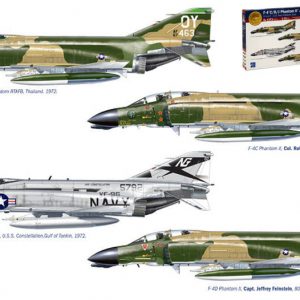 Modellino modellismo kit di montaggio aerei Italeri  F-4 CDJ PHANTOM USA-US NAVY VIETNAM ACES DECALS x 4 VERSIONI KIT 1:72 model
