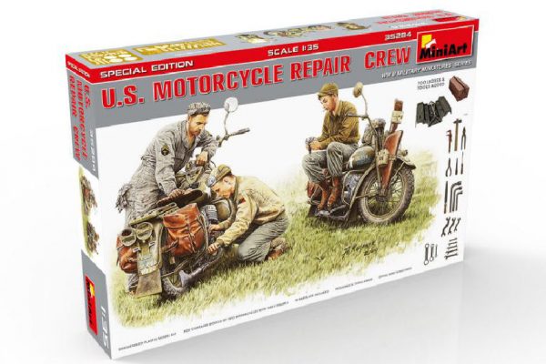 Modellino kit di montaggio mezzi militari carri armati tank Miniart  U.S.MOTORCYCLE REPAIR CREW KIT 1:35 modellismo