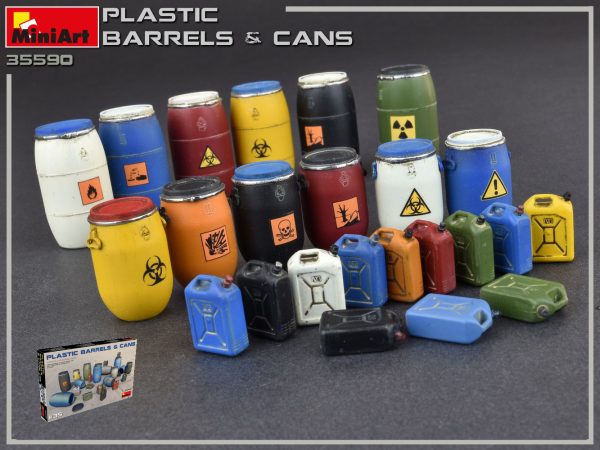 Modellino diorami kit di montaggio Miniart  PLASTIC BARRELS & CANS KIT 1:35 modellismo