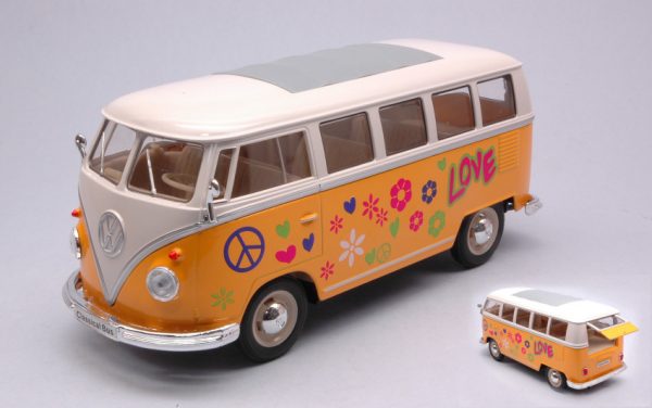 Modellino auto scala 1:24 Welly  VW T1 BUS FLOWER POWER modellismo diecast