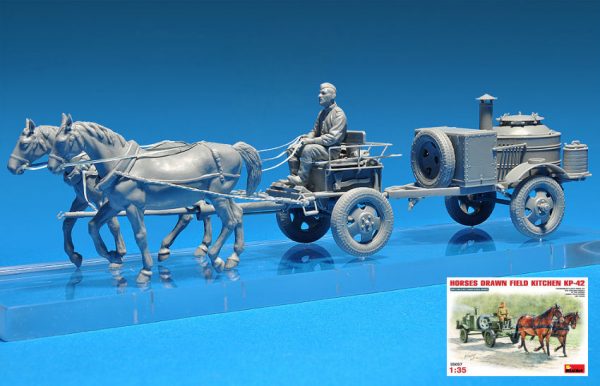Modellino model kit di montaggio  Miniart  HORSES DRAW FIELD KITCHEN KP-42 KIT 1:35