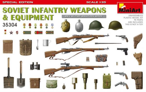 Modellino model kit di montaggio  Miniart  SOVIET INFANTRY WEAPONS AND EQUIPMENT KIT 1:35