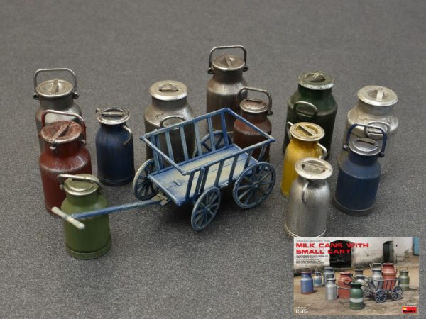 Modellino kit diorami Miniart  MILK CANS WSMALL CART MODEL KIT 1:35 MODELLISMO
