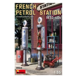 Modellino kit diorami Miniart FRENCH PETROL STATION 1930-40S model KIT scala 1:35