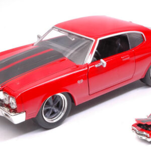 Modellino auto film movie scala 1:24 Jada Toys  DOM'S CHEVROLET CHEVELLE 1970 FAST & FURIOUS RED WBLACK STRIPES 1:24 diecast modellismo statico
