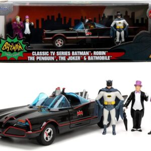 Modellino auto dei film Jada Toys  BATMOBILE 1966 WITH FIGURE BATMAN, ROBIN, THE PENGUIN, THE JOKER 1:24 modellismo statico collezione