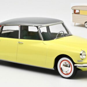 Modellino auto scala 1:18 Norev CITROEN DS 19 1960 YELLOW & CARAVAN DIGUE PANORAMIC diecast modellismo statico