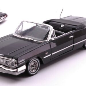 Modellino auto scala 1:24 Welly  CHEVROLET IMPALA CONVERTIBLE 1963 LOW RIDER BLACK 1:24 diecast modellismo statico