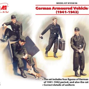 Modellino soldati model kit diorami ICM  GERMAN ARMOURED VEHICLE CREW 1941-1942 4 FIGURES AND CAT KIT 1:35