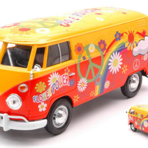 Modellino auto scala 1:24 MotorMax  VW TYPE 2 (T1) DELIVERY VAN FLOWER POWER 1:24 diecast modellismo statico