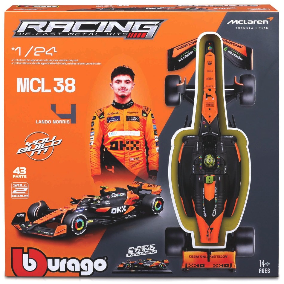 Modellino auto kit di montaggio model kit Burago  MC LAREN MCL38 N.4 LANDO NORRIS 2024 KIT 1:24