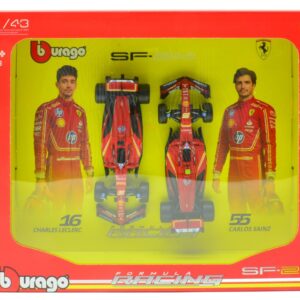Modellino auto formula 1 F1 scala 1:43 Burago SET SCUDERIA FERRARI 2024 SF-24 N.16 + SF-24 N.55