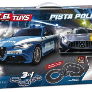 Modellino slot car RE.EL.Toys  PISTA A.R.GIULIA Q4 POLIZIA+AUDI R8 LMS mt 3 CTURBO-CONTAGIRI-LUCI modellismo
