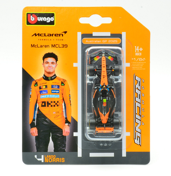 Modellino auto formula 1 F1 scala 1:64 Burago  MCLAREN MCL39 N.4 2025 LANDO NORRIS BLISTER 1:64 diecast modellismo statico