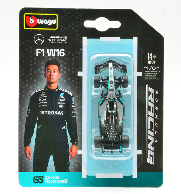Modellino auto formula 1 F1 scala 1:64 Burago  MERCEDES AMG W16 N.63 2025 GEORGE RUSSELL BLISTER 1:64 diecast modellismo statico