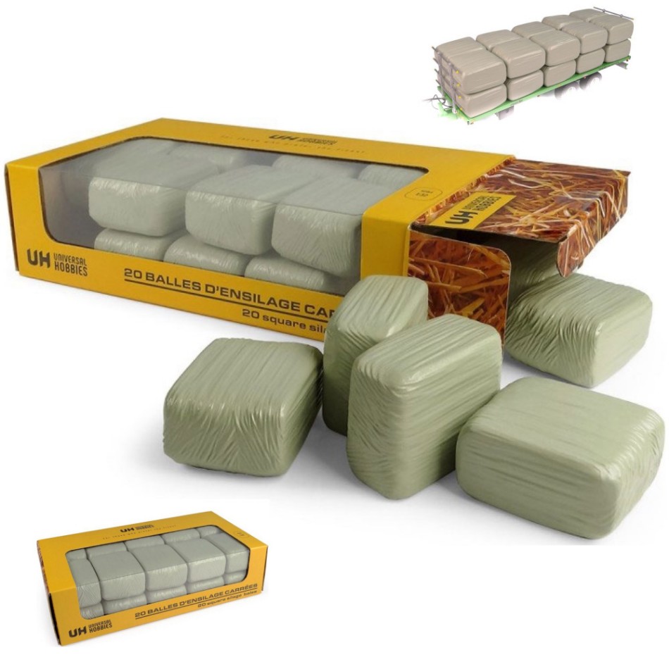 Modellino trattore Universal Hobbies SET 20 BALLE FIENO PRISMATICHE FASCIATE 1:32 diecast modellismo