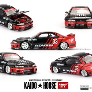 Modellino auto tuning Mini GT NISSAN SKYLINE GT-R R33 KAIDOWORKS ADVAN 1:64