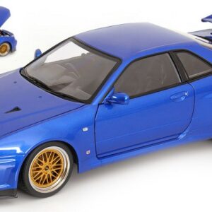 Modellino auto scala 1:12 NISSAN SKYLINE GT-R R34 V-SPEC II BBS RIMS 2001 BLUE modellismo